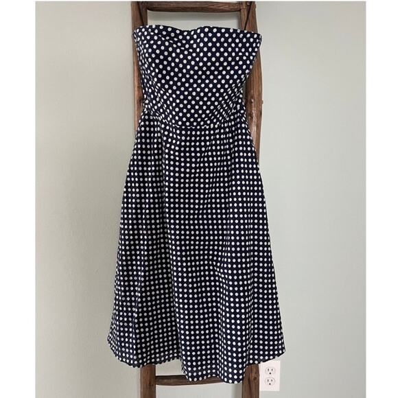 J. Crew Dresses & Skirts - J.Crew Polka Dot Y2K Strapless Dress Fit and Flare Party Navy White Size 10